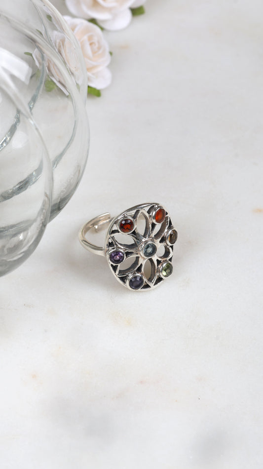 Elara Rainbow Gemstone Silver Ring