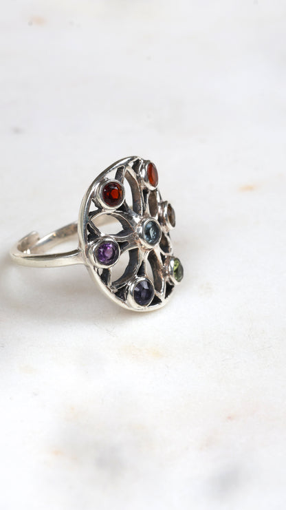 Elara Rainbow Gemstone Silver Ring