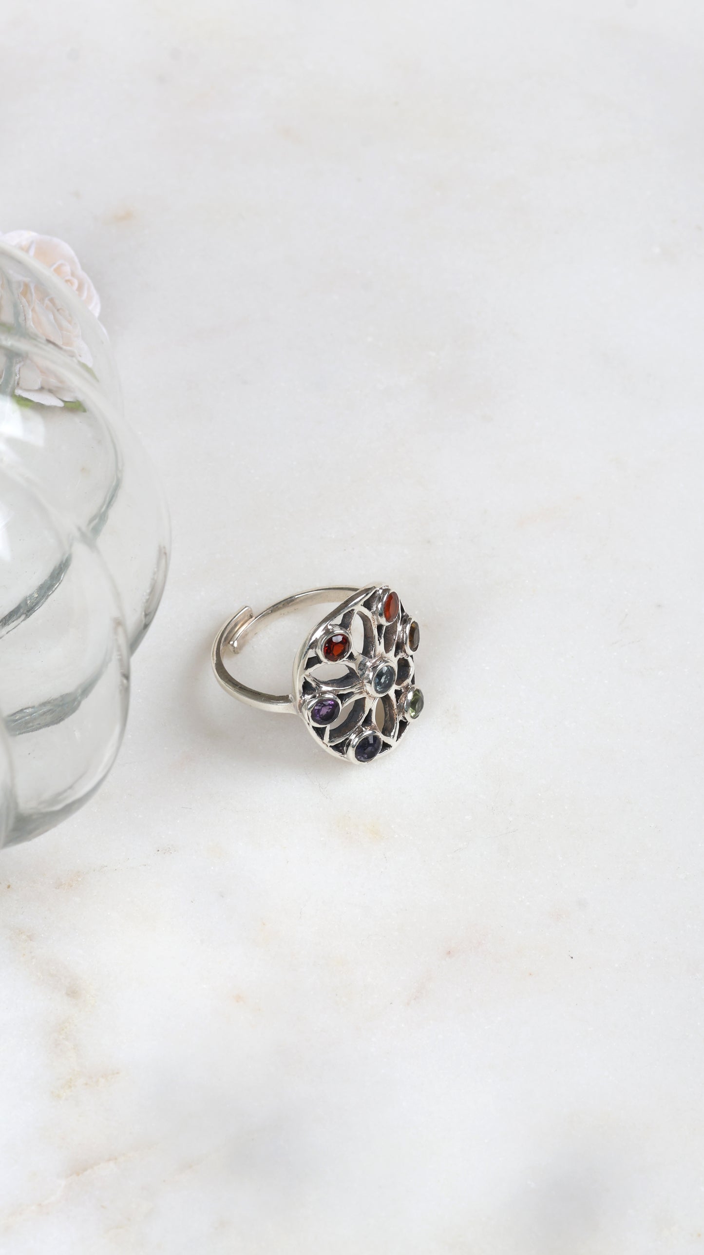 Elara Rainbow Gemstone Silver Ring