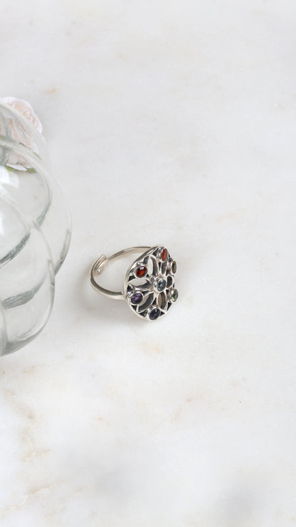 Elara Rainbow Gemstone Silver Ring