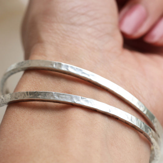 Lumina Silver Bangle Pair